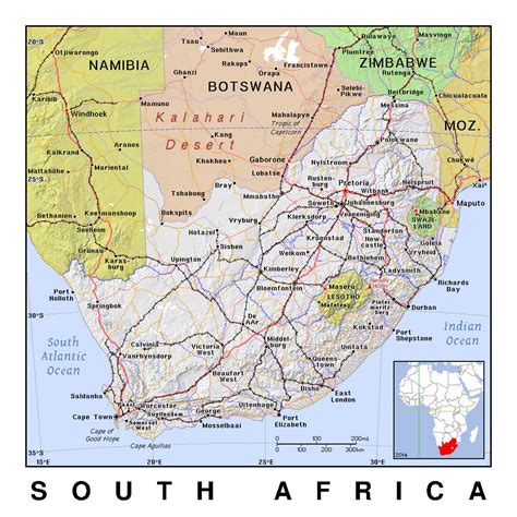 Large physical map of South Africa | South Africa | Africa | Mapsland ...