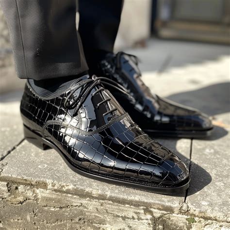 Guglielmo Black Leather Croc Print Oxford – Costoso Italiano