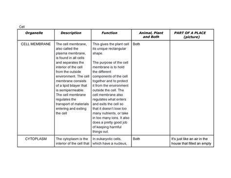 Image result for Cell Function Table