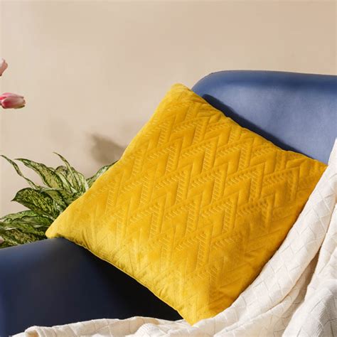 Geometric Yellow Quilted Velvet Cushion Cover 16 inch