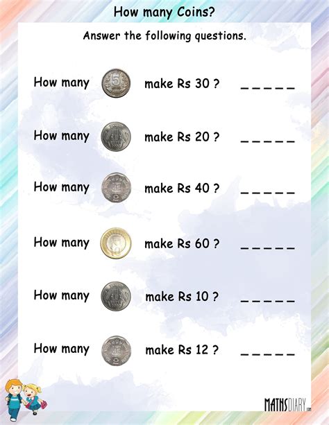 Currency – Grade 1 Math Worksheets