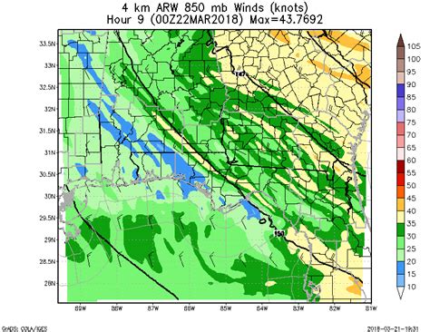 WRF ARW 4KM 850mb Winds