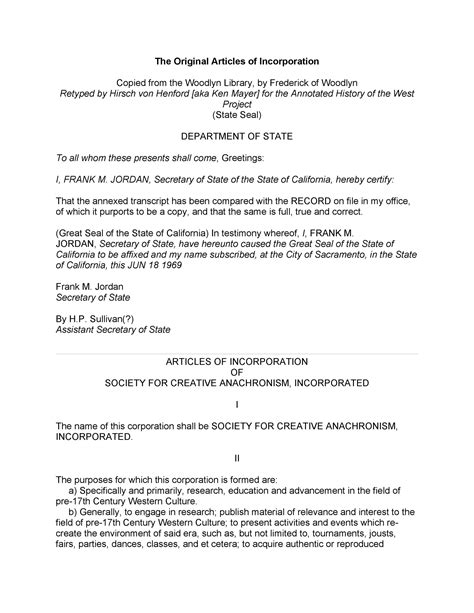Articles Of Incorporation Template Pdf