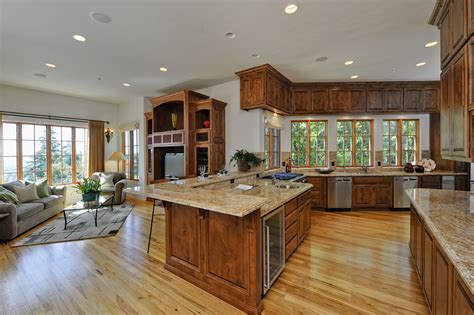 open floor plan kitchen living room dining room