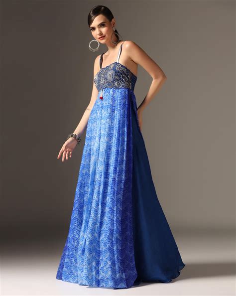 Royal Blue Shibori Anarkali with Palazzos – Yashodhara