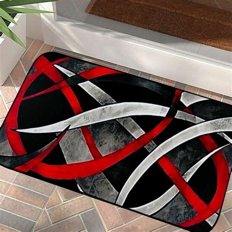PHYHOO Kitchen Mats for Floor red kitchen rugs Modern Abstract Circle ...