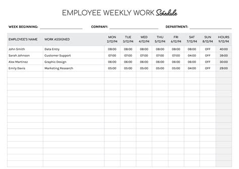 Print Weekly Work Schedule 的图像结果