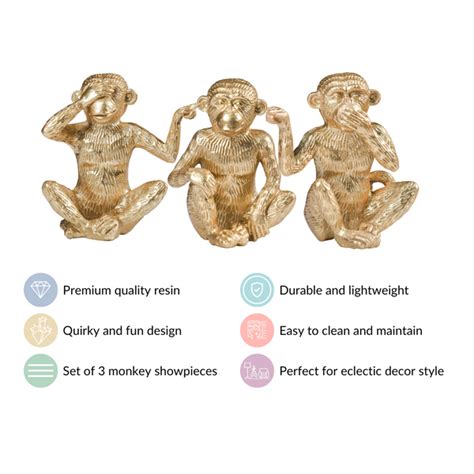 Gandhi Monkey Trio Resin Decor Showpiece Gold Online - Premium Decor ...