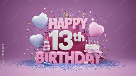 Minimalist 3D Pastel theme Happy 13th Birthday Background With ...
