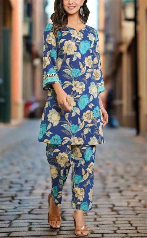Blue Garden Jaipur Cotton Kurti Co-ord Set.Pure Versatile Cotton. | La ...