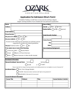 Fillable Online OCC Application for Admission - Short Form Fax Email ...