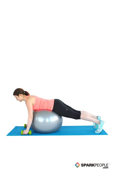 Prone Dumbbell Rows on Ball Exercise Demonstration | SparkPeople