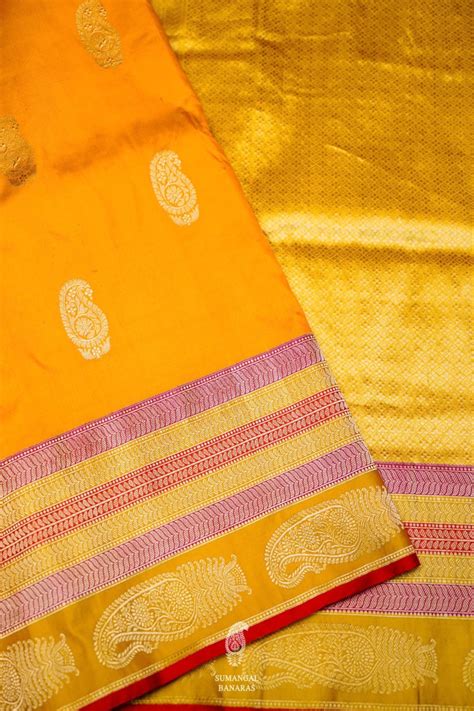 Handwoven Yellow Banarasi Katan Silk Saree – Sumangal Banaras