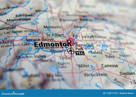 Edmonton on map stock photo. Image of maps, region, country - 114071792
