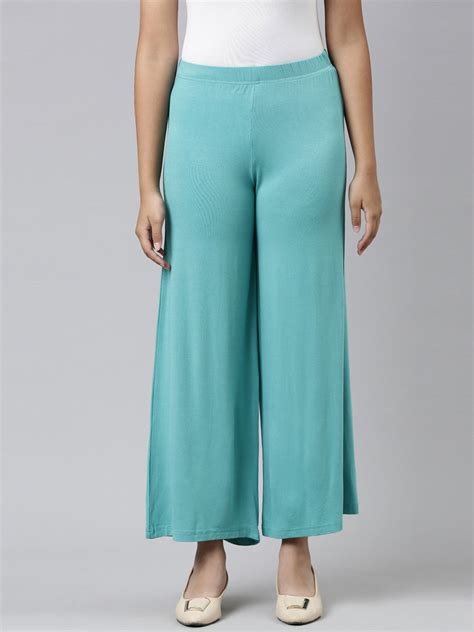 Girls Solid Peacock Green Knit Palazzo