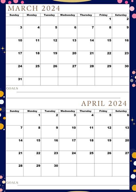 March 2024 calendar april 2024 calendar march april 2024 calendar a4 size pdf digital download ...
