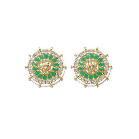 Buy Karatcart Kundan Green Stud Earrings Online