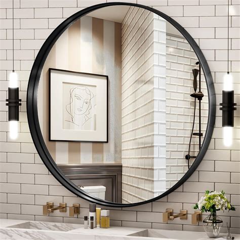 Amazon.com: Hasipu Black Round Mirror 32 Inch Round Bathroom Mirrors ...