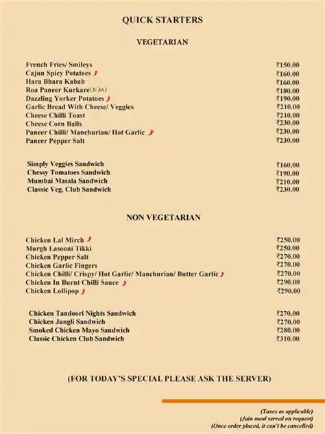 Menu at Flava at The Roa Hotel, Mumbai, 3WR5+6GM