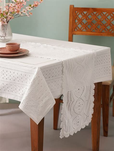 Shop Jaypore White Cotton Embroidered Solid Table Runner for Home ...
