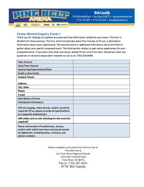 Fillable Online Venue Rental Inquiry Form # - Toms River Regional ...