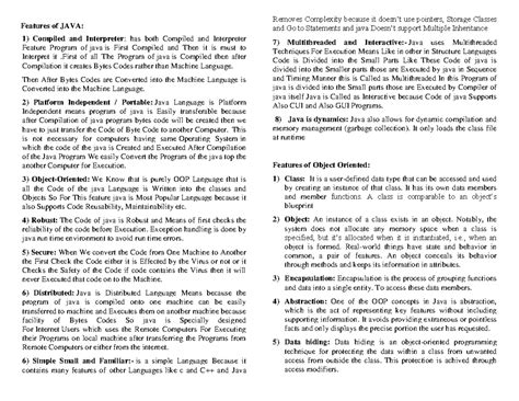 Java notes 1 - Features of JAVA: Compiled and Interpreter: has both ...