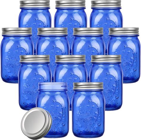 Amazon.com: Pinkunn 12 Pcs Mason Jars with Lids 16 Oz Regular Mouth ...