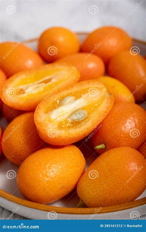 Delicious Small Citrus Fruits Orange Kumquats Close Up Stock Photo ...