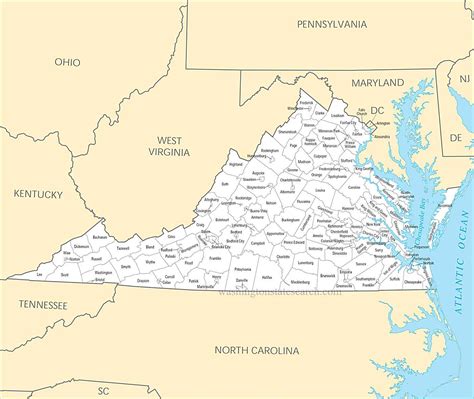 ♥ A large detailed Virginia State County Map