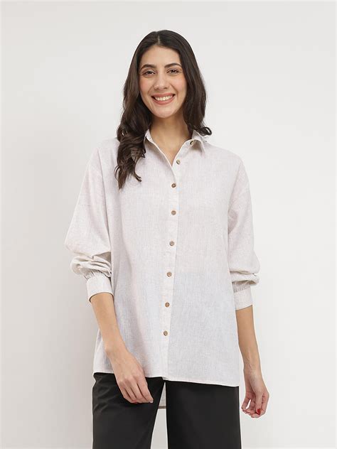 Buy Off White Cotton Solid Relaxed Fit Shirt Online | Pink Fort – Pink ...