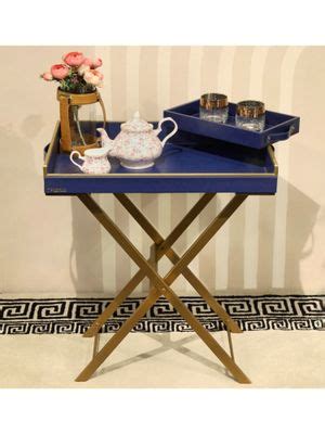 Buy CasaGold Navy Blue Foldable Leather Butler Tray Table & Serving ...