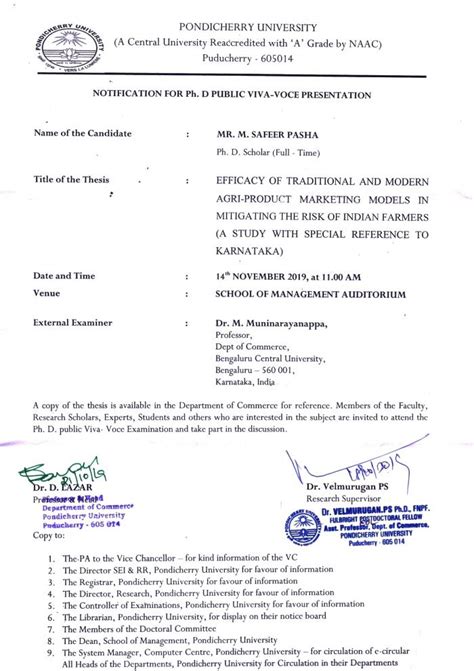 Notification for Ph.D. Public Viva – Voce Presentation of Mr.M.Safeer ...