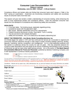 Fillable Online yourleague Consumer Loan Documentation 101 - Tennessee ...