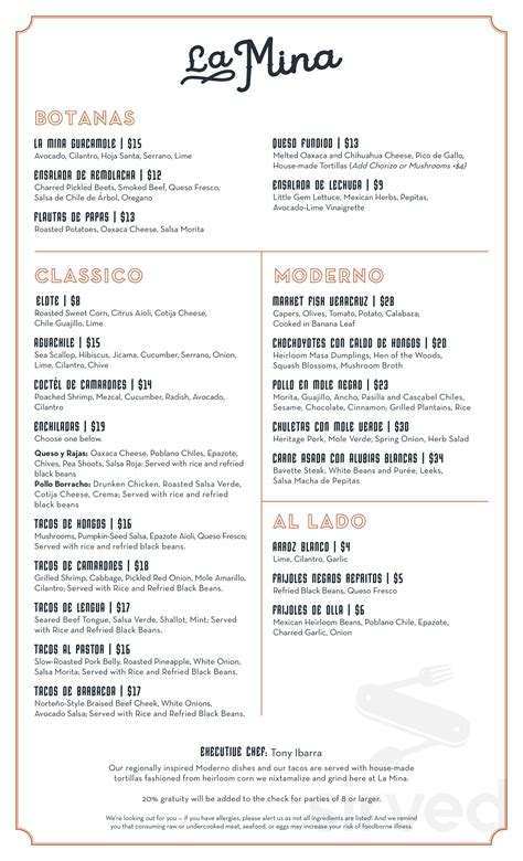 Menu for La Mina in Dallas, TX | Sirved