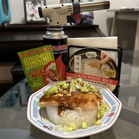 Sous vide salmon (8 oz, 122 F, 60 min) with caramelized miso glaze and ...