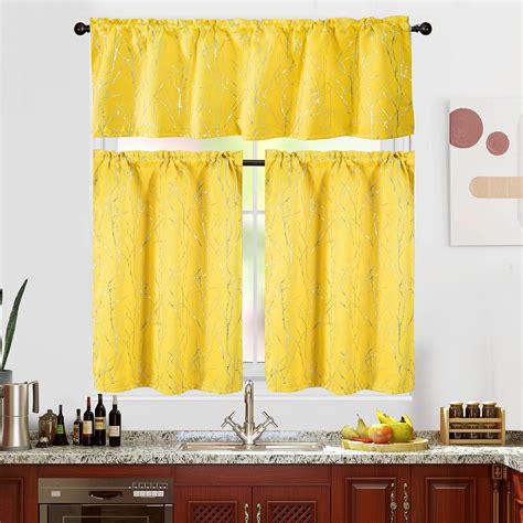 Yellow Kitchen Curtains 36 Inch Length Sets with Valance, 3 Piece Rod ...