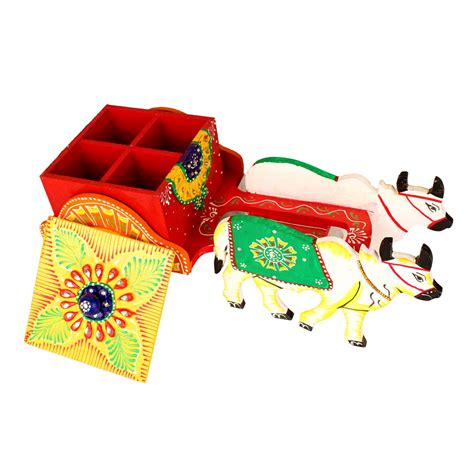 Wooden Bullock Cart Dry Fruit Box Set of 4 - Oxyroots Handicraft