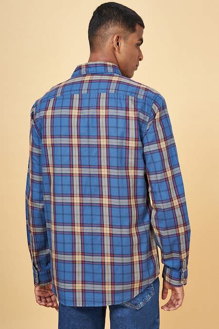 Medium Blue Checked Casual Full Sleeves Shirt Collar Men Slim Fit ...