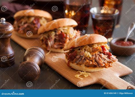Homemade Pulled Pork Burger with Caramelized Onion and Bbq Sauce Stock ...