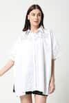 Buy White Cotton Linen Collared Cutwork Kaftan Shirt For Women by Neha ...