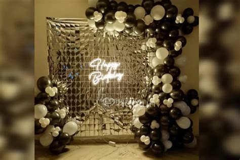 Sequin Curtain Decoration With Neon Light Backdrop