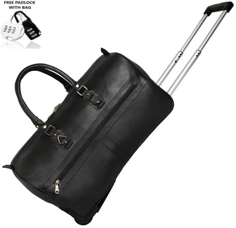 LEATHER VILLA Top Grain Leather Duffle Trolley Bag 23 Inch Cabin Size ...