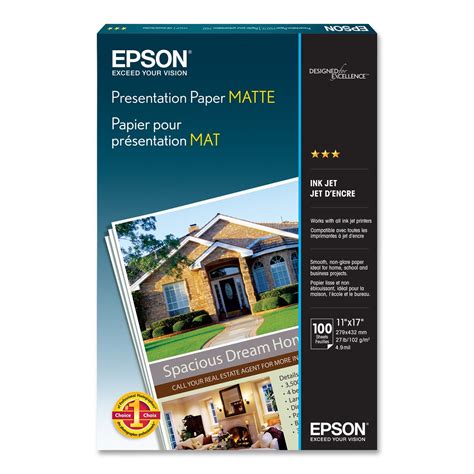 Epson Presentation Paper Matte (11x17 Inches, 100 Sheets) (S041070 ...