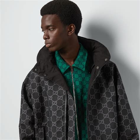 Reversible GG ripstop nylon jacket in black and grey | GUCCI® US