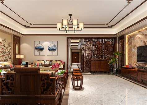 中式古典客厅效果图-上海装潢网