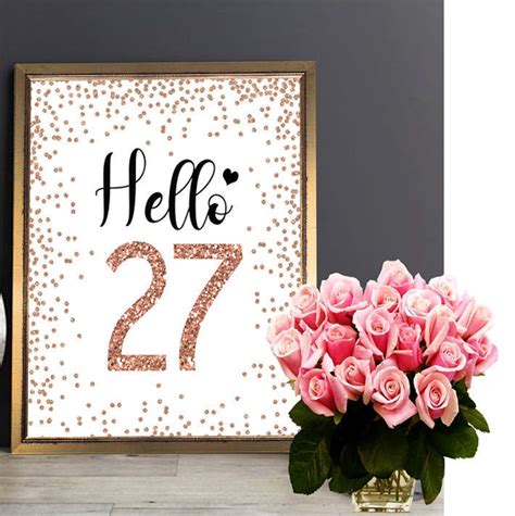 Rose Gold Hello 27 Sign, 27th Birthday, Cheers to 27 Years, Happy 27th ...