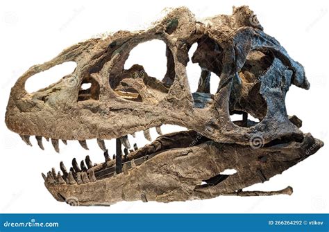 T-Rex Fossilized Skull. Skeleton Head of an Ancient Dinosaur on a White Background Stock Photo ...