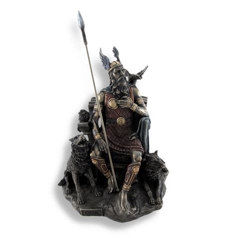 Veronese Design Bronzed Norse God Odin on Throne with Ravens and Wolves ...