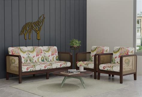 Buy Ethan 3+1+1 Seater Wooden Sofa Set ( Teak Finish ) Online in India ...