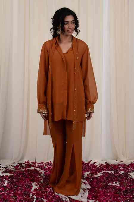 Buy Yellow Georgette Embellished Sequin Kapitth High-low Shirt With ...